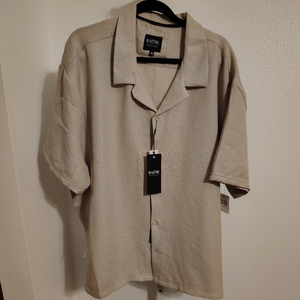 Malibu Beach Club Men's Linen Look Button Front Top Size 4X Textured Fabric NWT